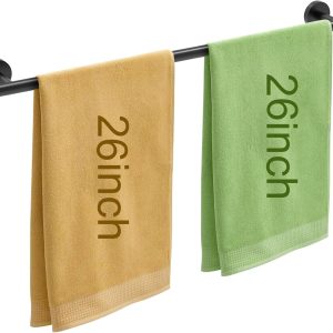 24 Inch Matte Black Towel Bar for Bathroom Wall, SUS304 Stainless Steel Bathroom Towel Rack Wall Mounted, Total Length 26-Inch Shower Towel Holder Rod, Modern Home Decor