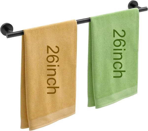 24 Inch Matte Black Towel Bar for Bathroom Wall, SUS304 Stainless Steel Bathroom Towel Rack Wall Mounted, Total Length 26-Inch Shower Towel Holder Rod, Modern Home Decor