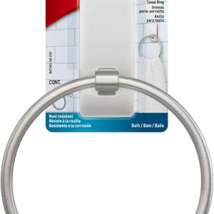 Command Hand Towel Holder Satin Nickel with Water Resistant Command Strips, Rust Resistant Bathroom Organizer, Holds up to 5 lbs, Large
